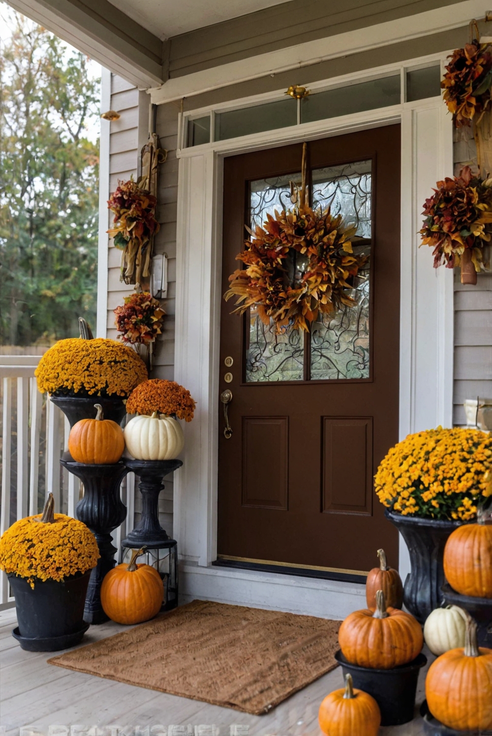 Fall porch decor ideas, Fall porch decorations, Outdoor fall decor, Autumn porch decorating, Fall porch design